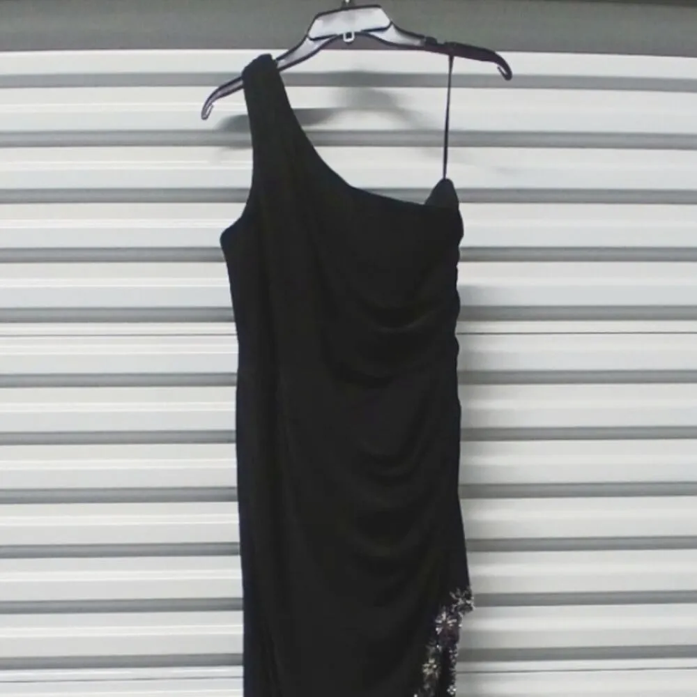 Mac Duggal Formal Evening Gown Women's Size 14W Black Beaded Maxi Dress Wedding - Image 6