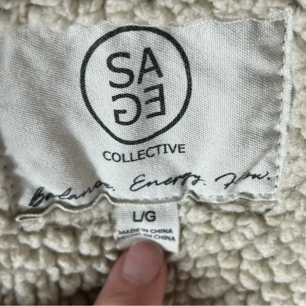 SAGE Collective Purple Plaid Sherpa Shacket Button Front Size L Size L - Image 11