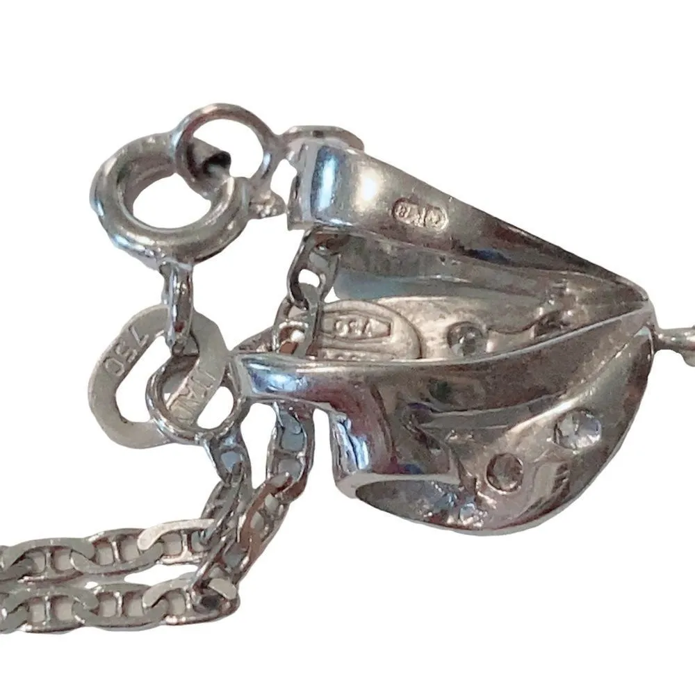 18K 18KT 750 WHITE GOLD WHITE SAPPHIRE PEARL NECKLACE AND PENDANT - Image 5