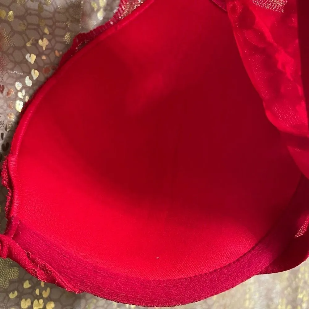 Victoria’s Secret Dream Angels Red Gold Lace Push Up Bra 32DD - Image 7