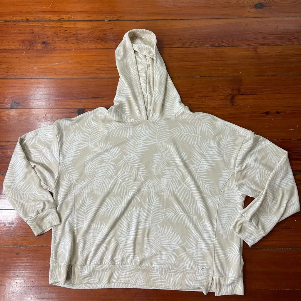 Women’s Freely Palm Print Lightweight Hoodie Beige Tan Long Sleeve Size 2X 💚🍄 White - Image 3