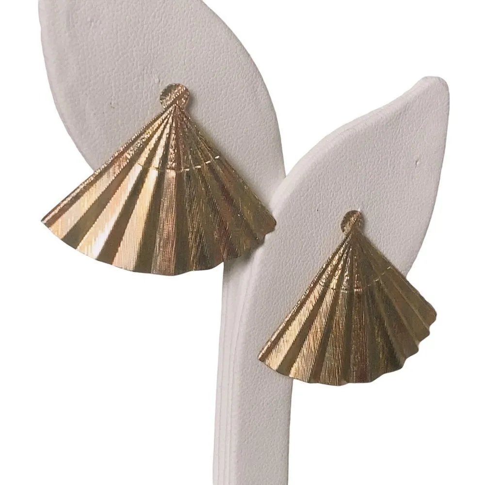 SIGNED CARLA 14K GF TRI COLOR FAN EARRINGS - Image 3
