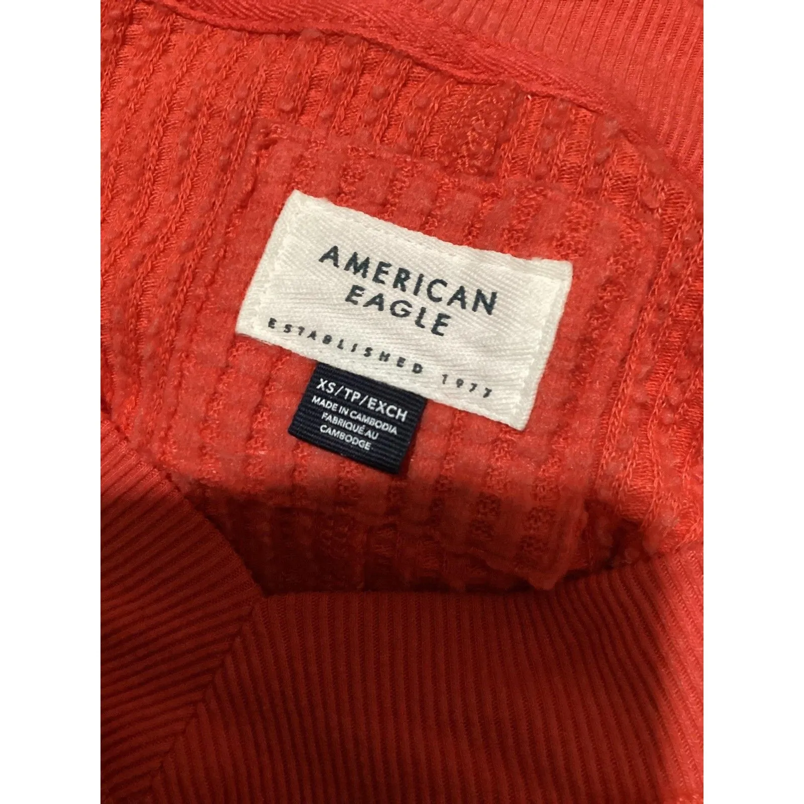American Eagle Sweater Womens XS Orange Waffle Knit V Neck Pullover Oversized - Image 5