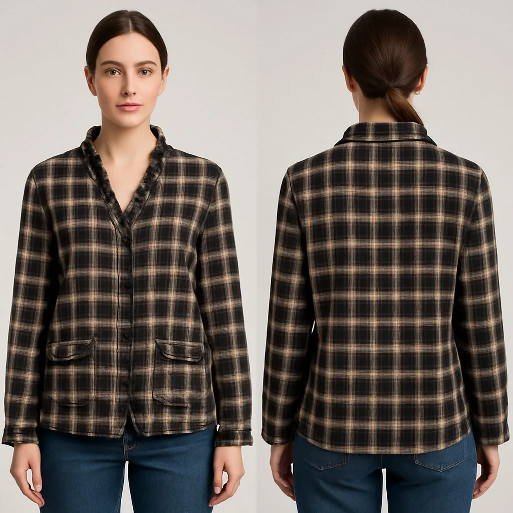 SUNDANCE Ruffle Collar Plaid Shirt Jacket Shacket - Size M - Image 2