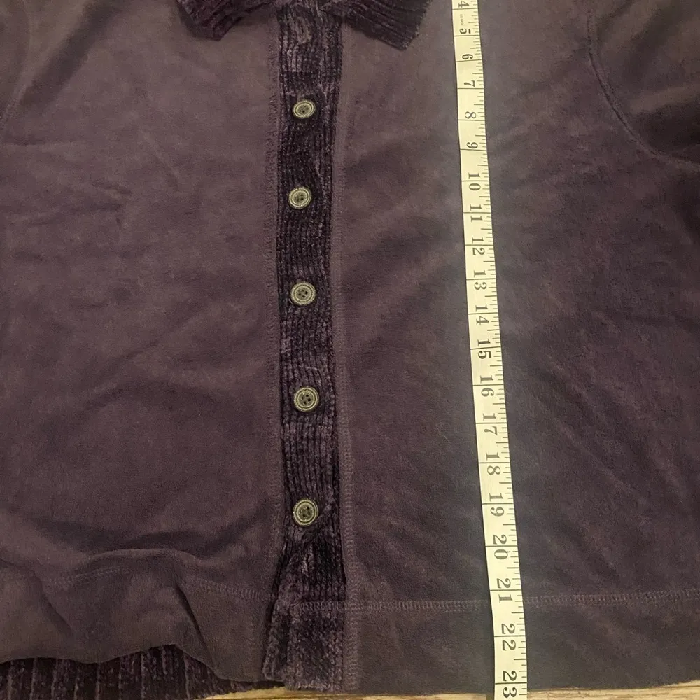 J Jill Button Cardigan Fleece w/velour Back/Trim Women’s Large Dark Purple Plum - Image 7
