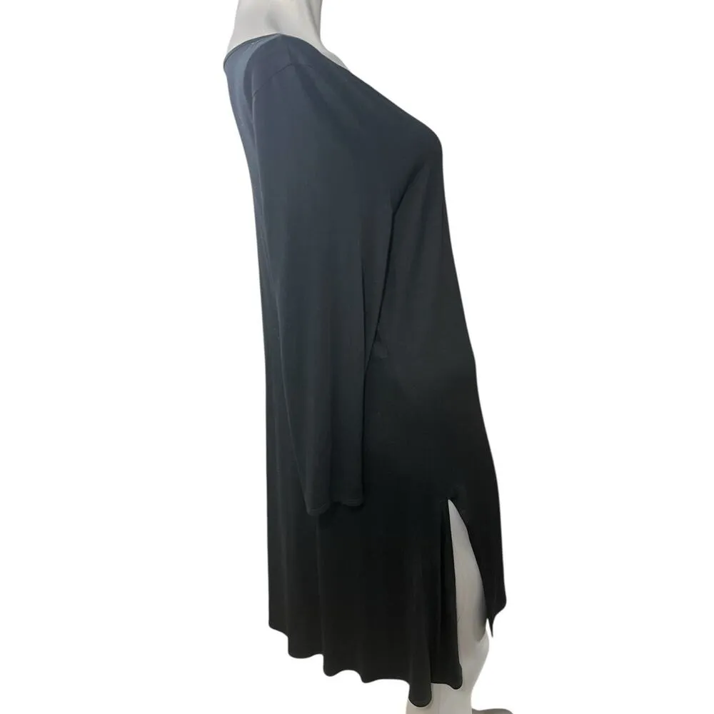 Eileen Fisher Black Scoop Neck Long Sleeve Splits Tunic Large Dress Quiet Luxury - Image 4
