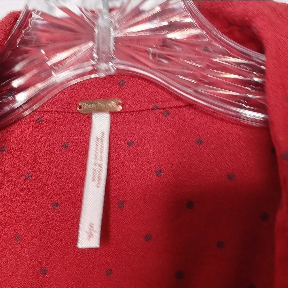 Free People Women's Red This Town Printed Shirt Dress - Image 6