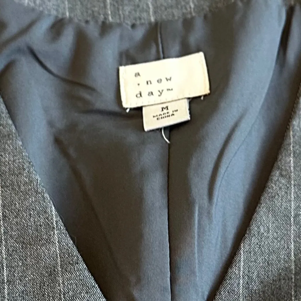 A New Day Sleeveless Mini Dress Vest Grey White Pinstripe Size Medium Women's - Image 10