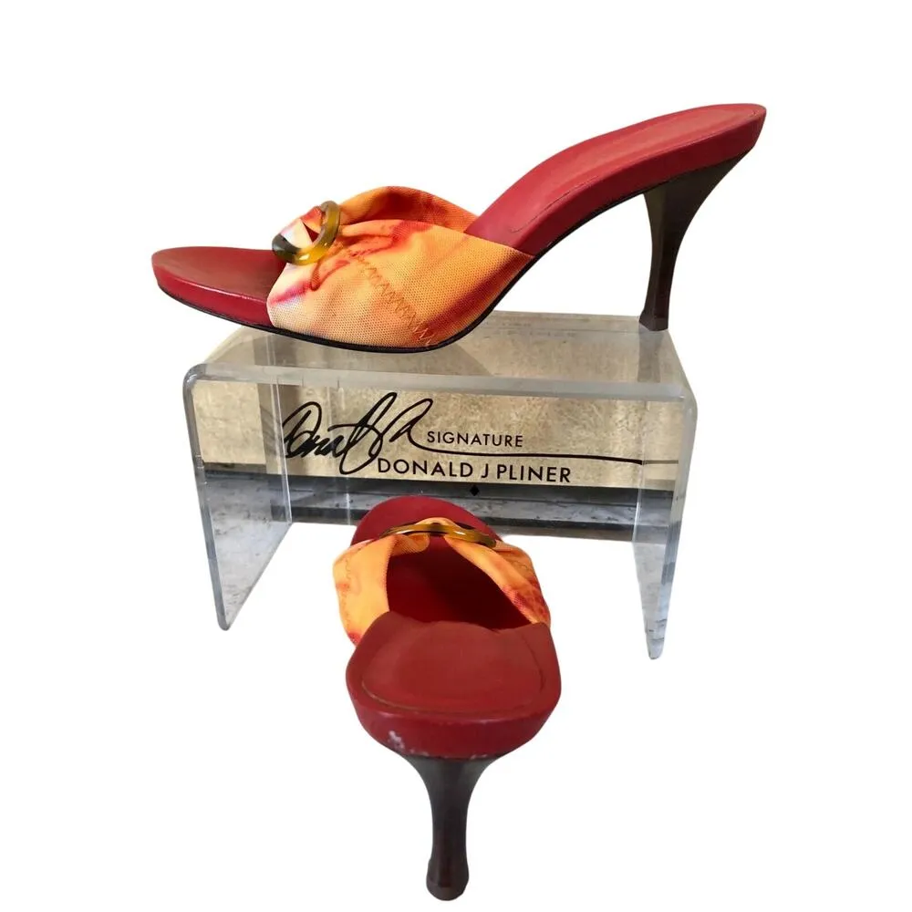 Donald Pliner Tang Orange Mesh Elastic Leather Shoe New Tie Dye Buckle $225 NWT Size 9.5 - Image 2