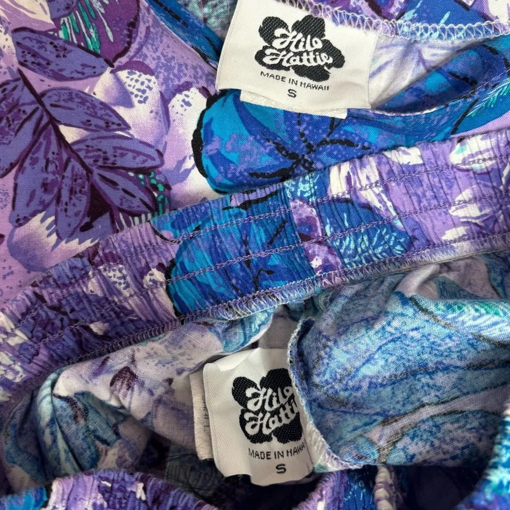 Vintage 90s tropical made in Hawaii Shorts set purple blue floral print small - Image 4