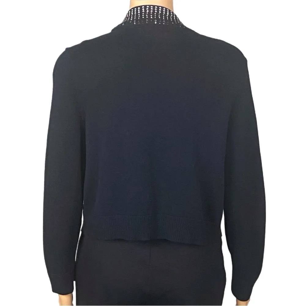 CALVIN KLEIN black Bolero Open Cardigan embellished w/ombré beading Medium EUC - Image 8