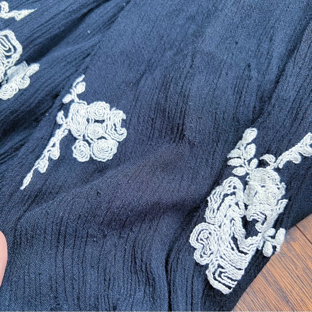 Free People • Embroidered Austin Mini Dress black cream floral flowy swing Emma - Image 13