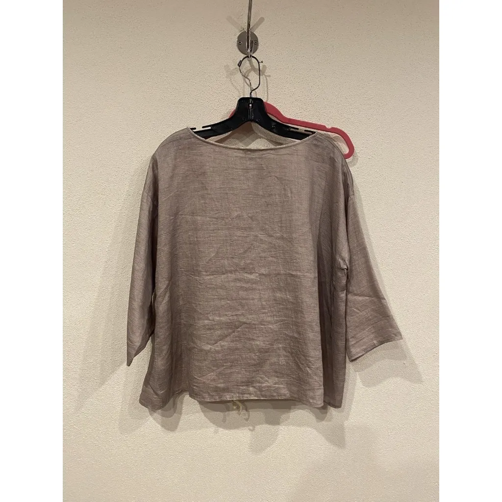 forte_forte Shirt Pants Set Womens Large Taupe Linen Blend Top Joggers Boat Neck Gray - Image 7