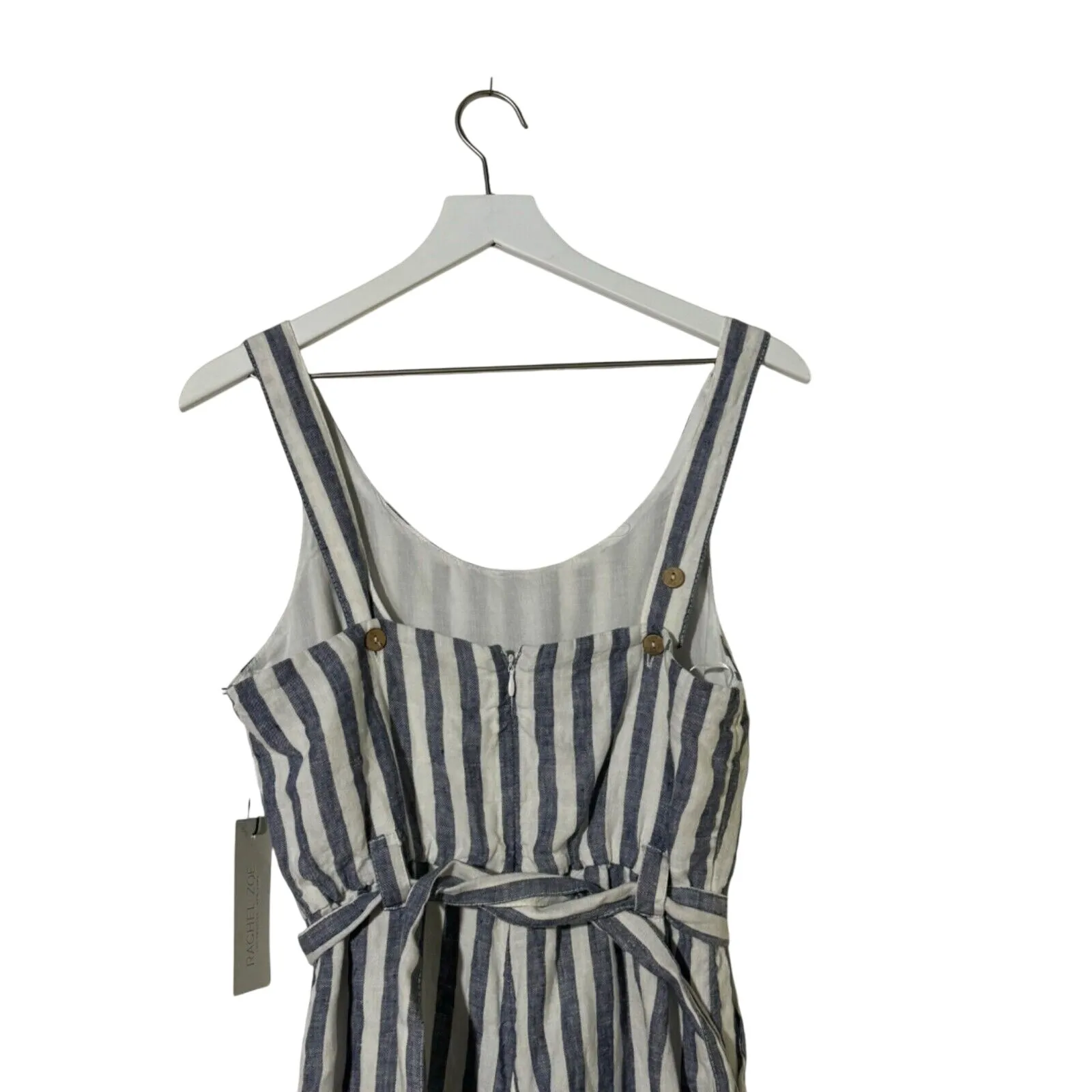 Rachel Zoe Linen Blend Jumpsuit Size 4 Blue White Stripe Belted Wide Leg - Image 9