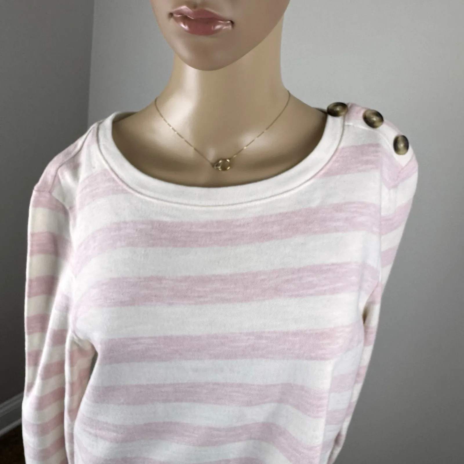 TALBOTS White Pink  100% Cotton STRIPE TOP‎ SWEATSHIRT Medium - Image 3