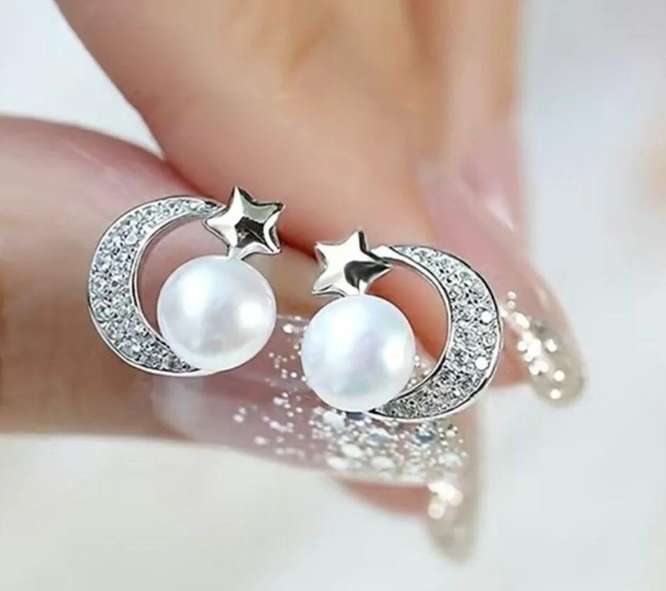 "You Are My Moon, You Are My Star" – Elegant Star & Moon Stud Earrings Silver - Image 2