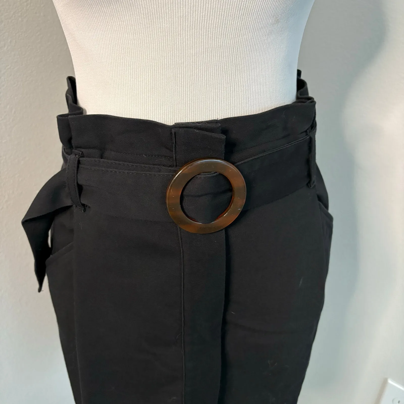 Zara TRF Elegant Black‎ Belted Skirt - Medium - Image 3