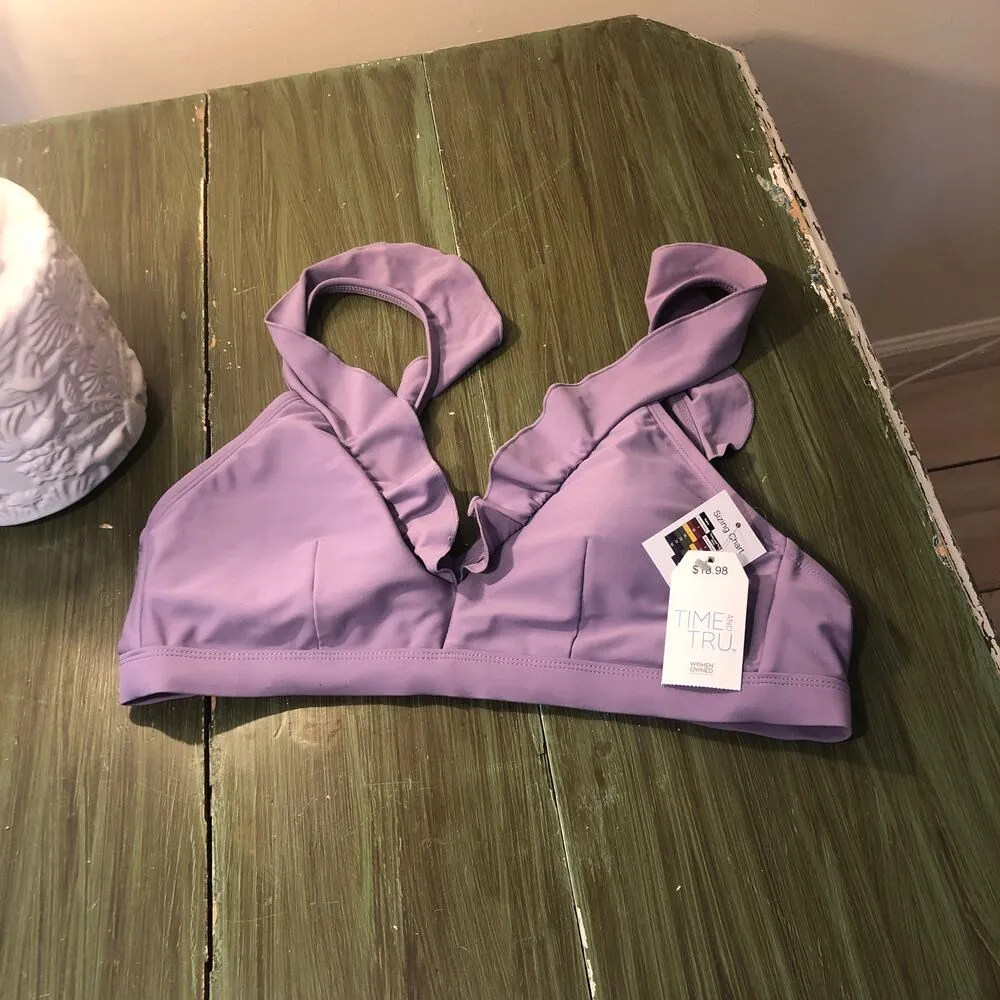 Time & Tru NWT Women's Purple Ruffle Bikini Top Size L - Image 3
