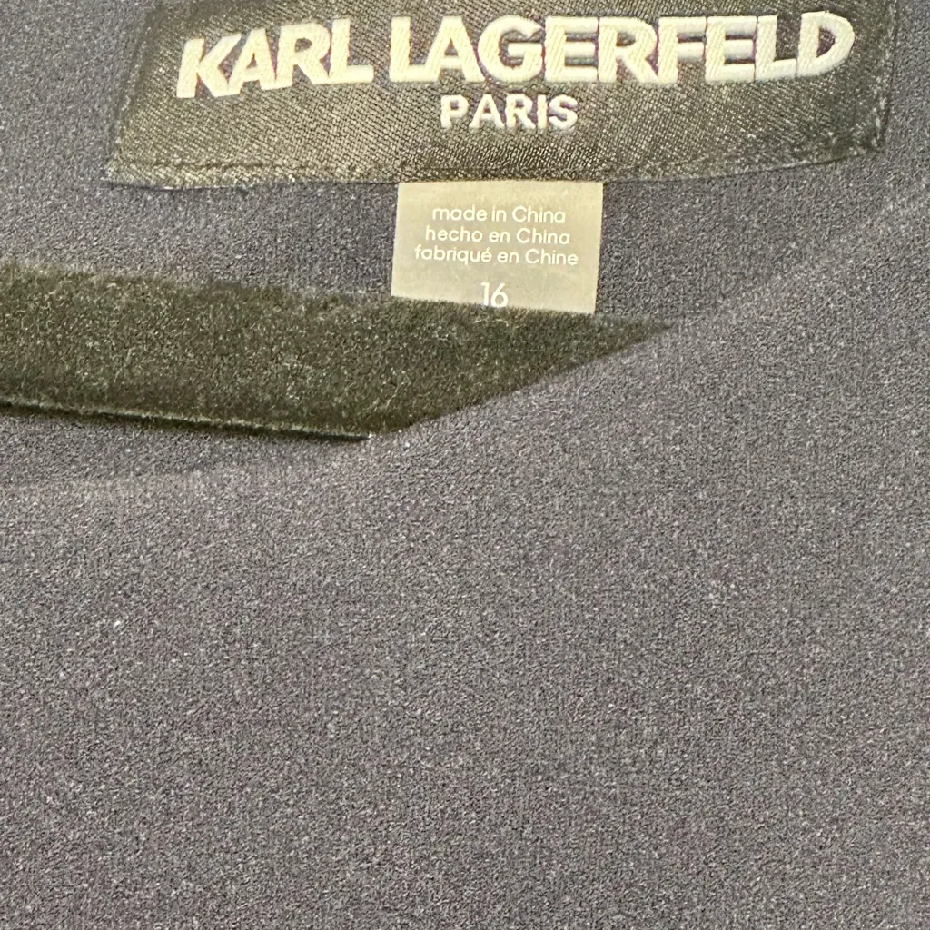 Karl Lagerfeld Paris Scuba Crepe Crew Neck Chiffon Long Sleeve Pearl‎ Cuff SZ 16 - Image 4