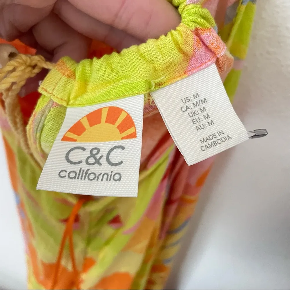 C&C California Tropical Print Halter Maxi Dress Size M Linen Blend - Image 3