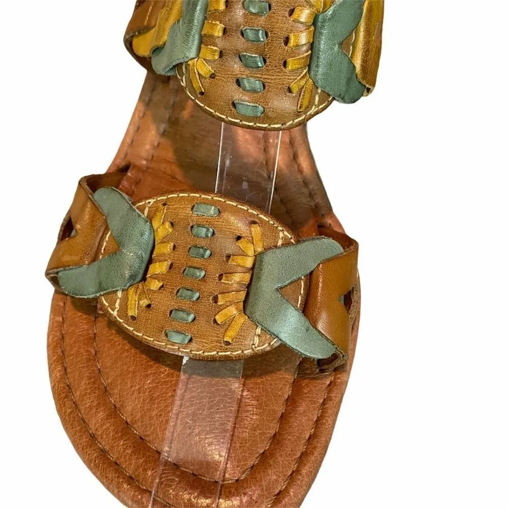 Nurture Boho leather multi color sandal open wedge Orange Size 10 - Image 7