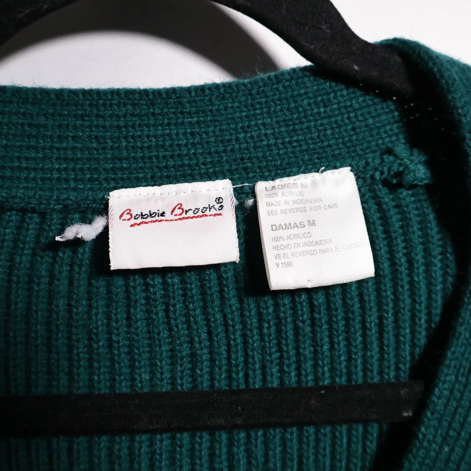 VTG Bobbie Brooks Womens Teal Green Ribbed Button Up Cardigan Sweater M Preppy Size M - Image 2