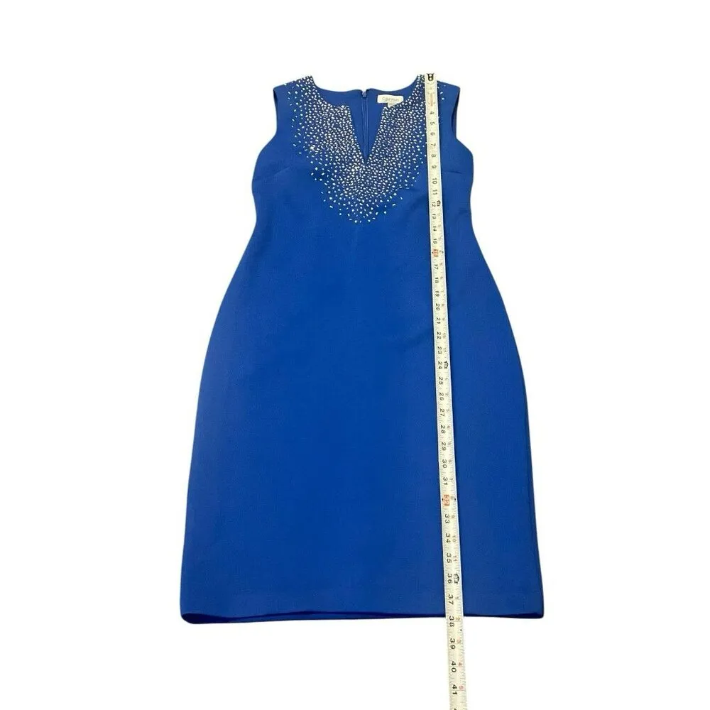 Calvin Klein Womens Dress 8 Sleeveless Split Neck Royal‎ Blue Rhinestones NWT - Image 3