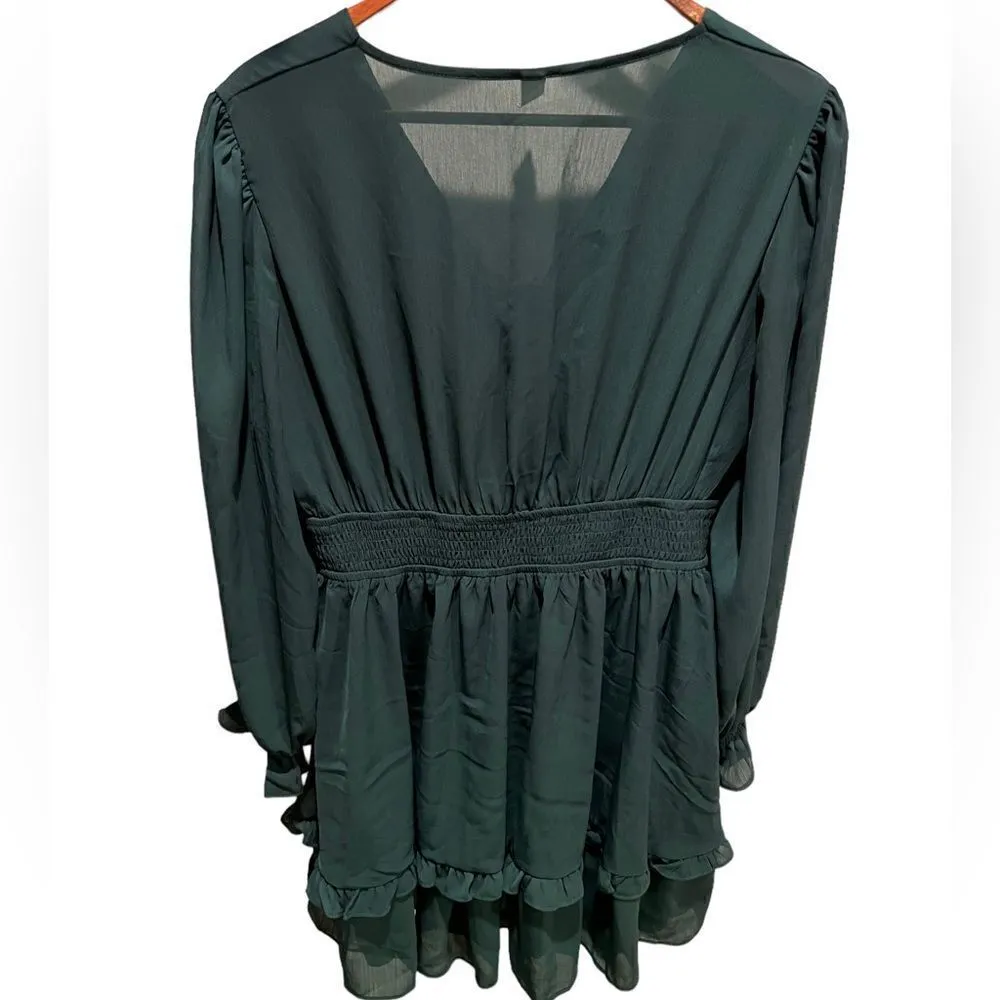 EXLURA Women Lantern Sleeve Mini Dress with front tie and long sleeves - Image 8