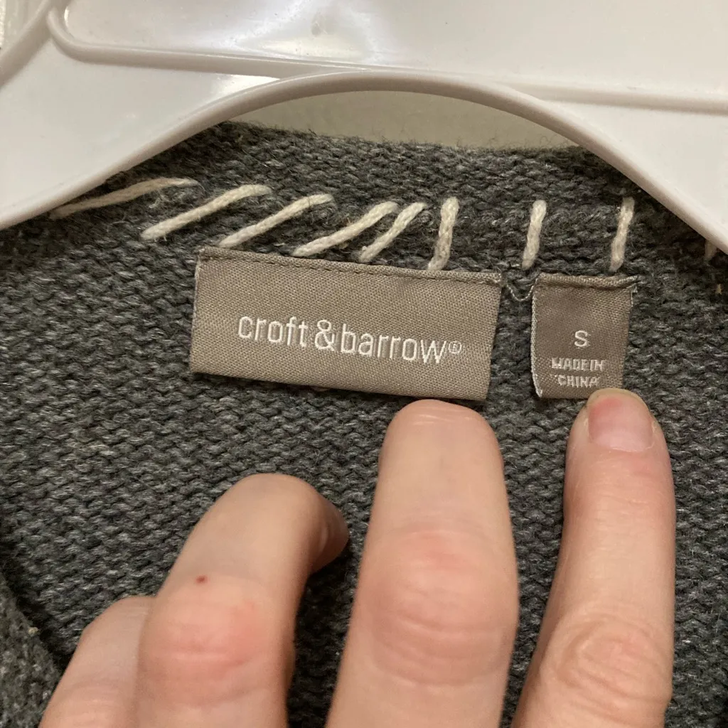 Croft & Barrow Gray Embroidered Floral Silk Blend Zip Up Cardigan Sweater - Image 2