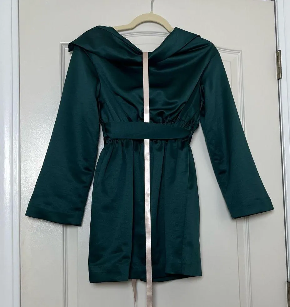 NWT‎ House of CB Mena Off-Shoulder Satin Mini Dress in Evergreen Size XS - Image 4