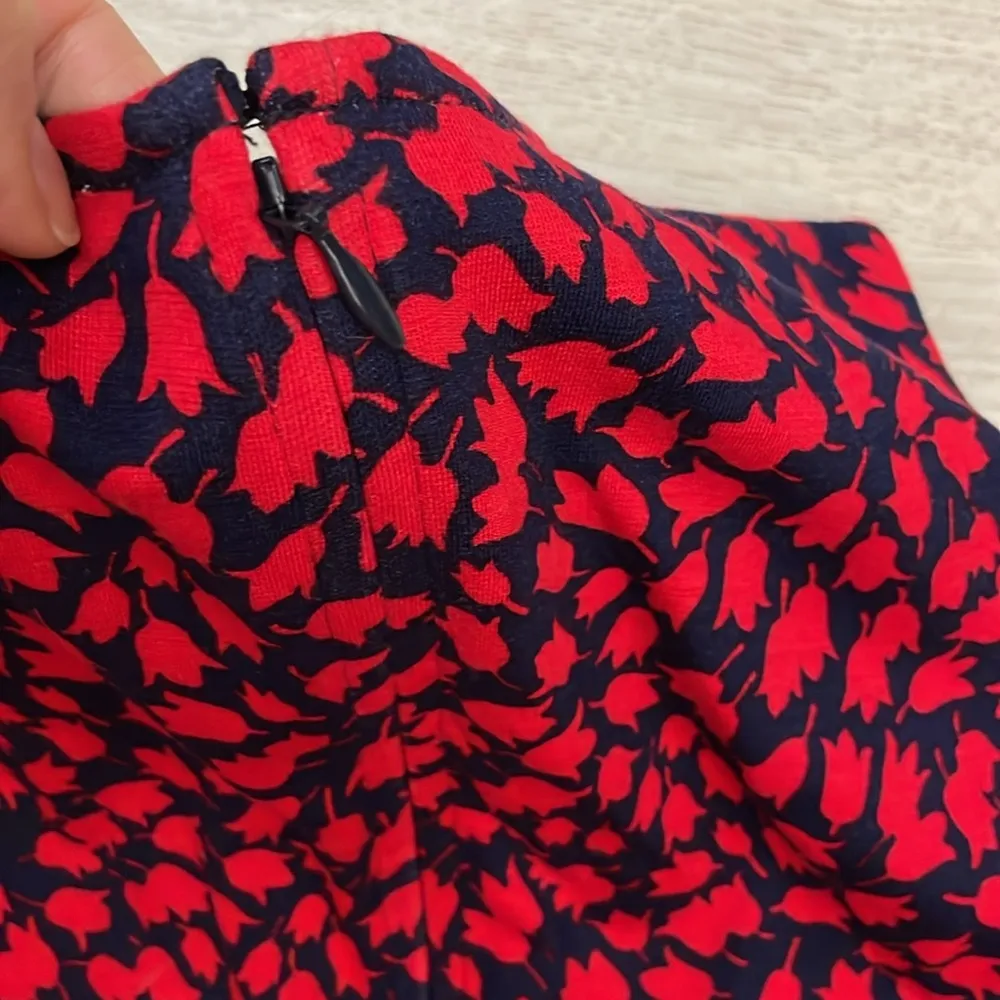 Red & Blue Floral Print Sleeveless A-Line Zip Back V-Neck Dress Size 2 - Image 11