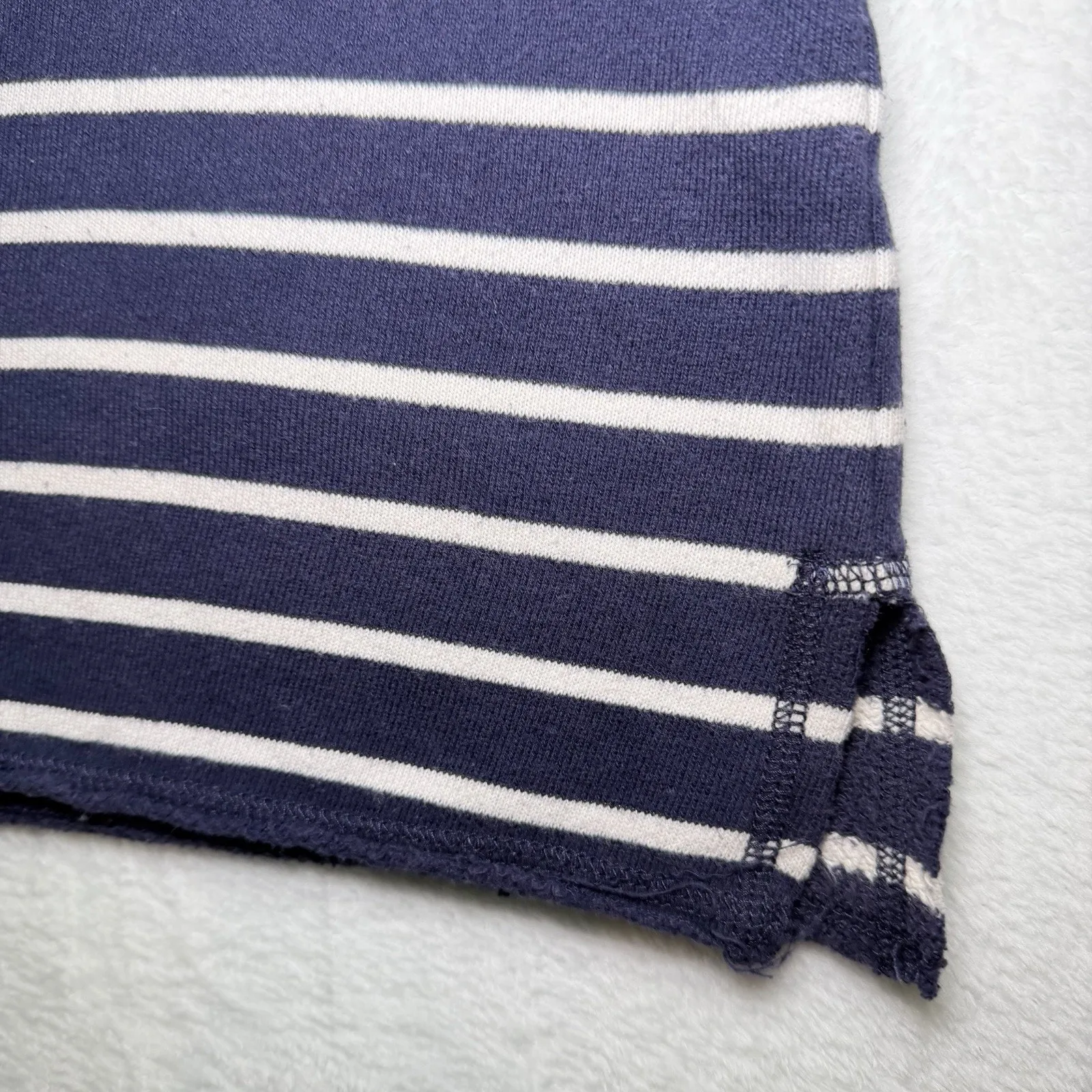 Aerie Knit Tank Top Navy Blue White Striped Raw Hem High Neck Med Summer M - Image 3