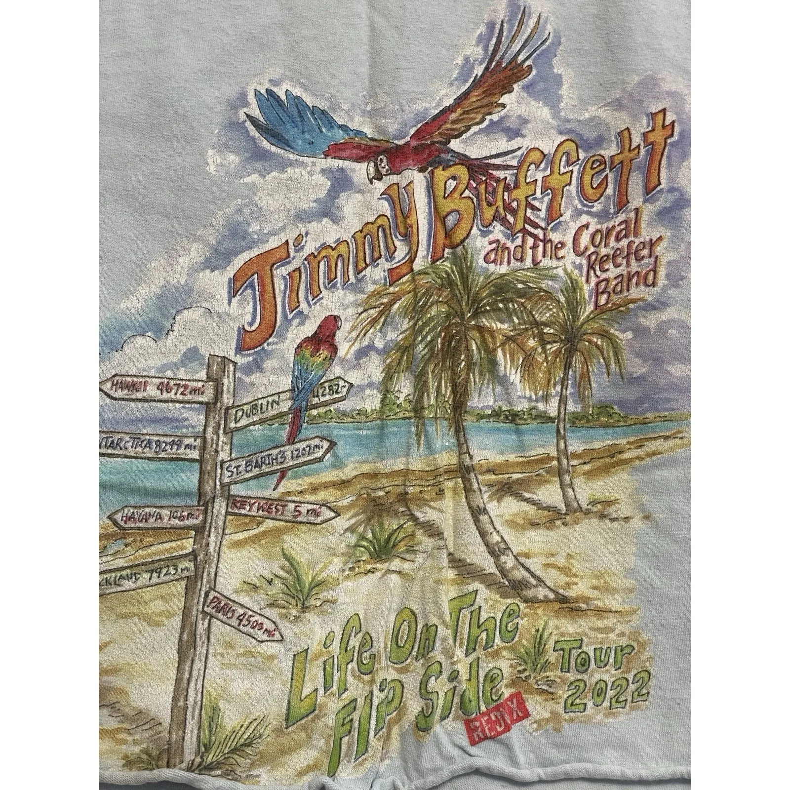 Jimmy‎ Buffet Tshirt Women Small Tour 2022 Life On The Flip Side Crop Blue READ - Image 3
