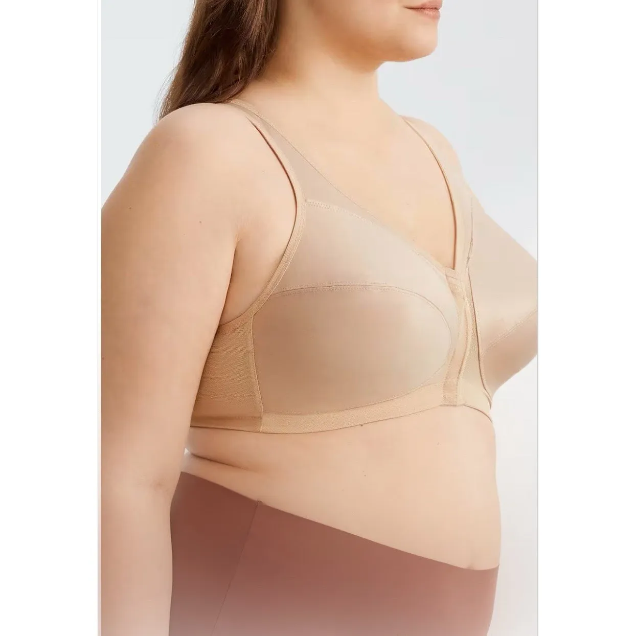 Glamorise Womens Size 50D Magic Lift Front Close Posture Back Wire Free Bra Nude Tan - Image 4