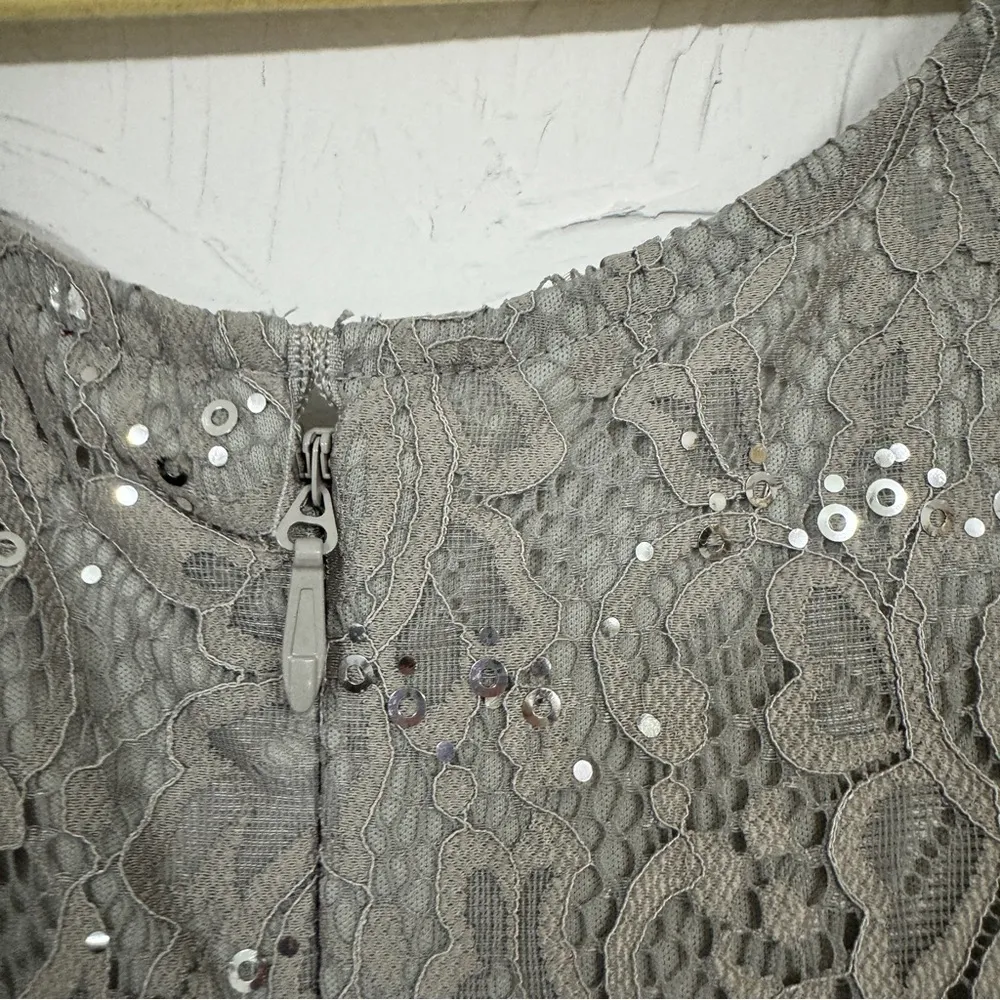 Roamans Grey Lace Sequins Sleeveless Midi Dress Womens 22W Formal Stretch Modest Gray - Image 7