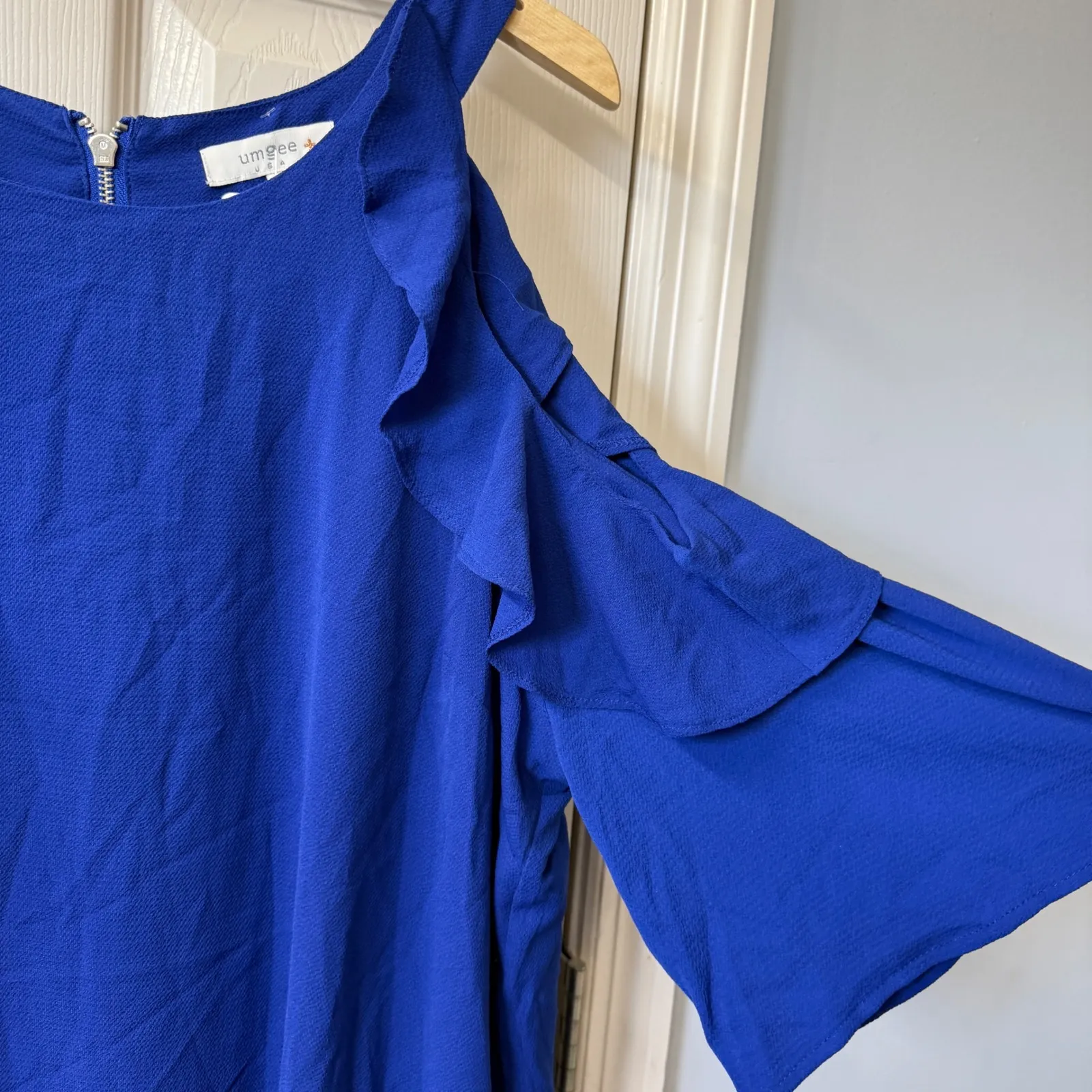 Umgee‎ USA Royal Blue Cold Shoulder Ruffle Dress Size 2XL Womens - Image 3
