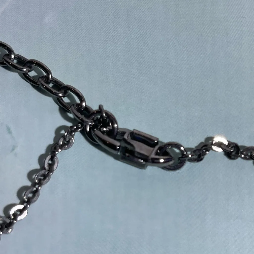 Givenchy Blue Topaz Y-Drop Signed Vintage Necklace 18” Gunmetal Chain - Image 9