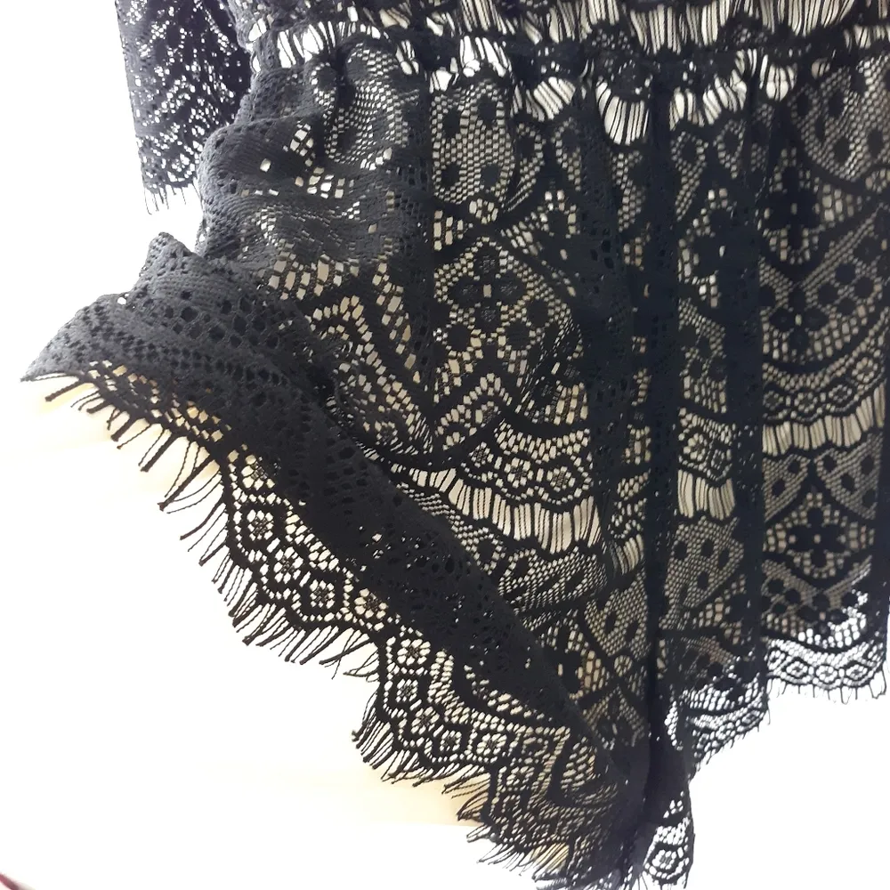 Women's Size Small Black Lace Romper Shorts - Image 10