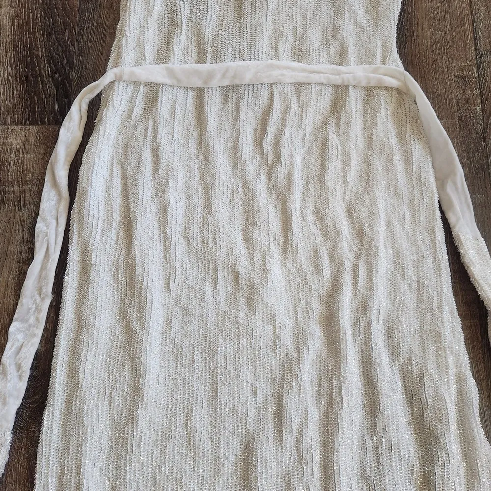 Retrofete Rebecca Sequin Maxi Dress in White Size Small Sleeveless Belt NWT - Image 9