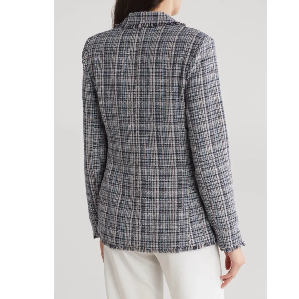 NWT LAUNDRY BY SHELLI SEGAL Fringe Tweed Blazer In Navy Multi - Image 3