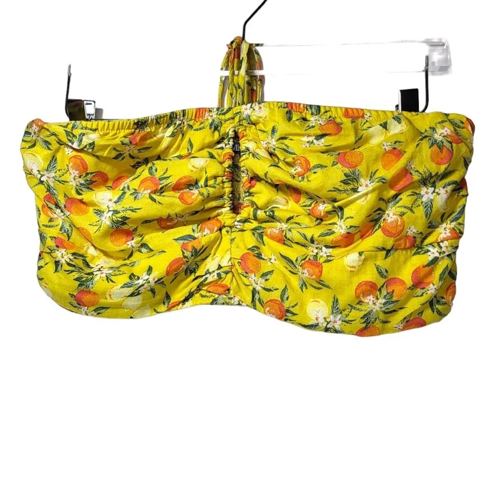 Wild Fable Orange Print Strapless Halter Top Smocked Back in Yellow - Image 4