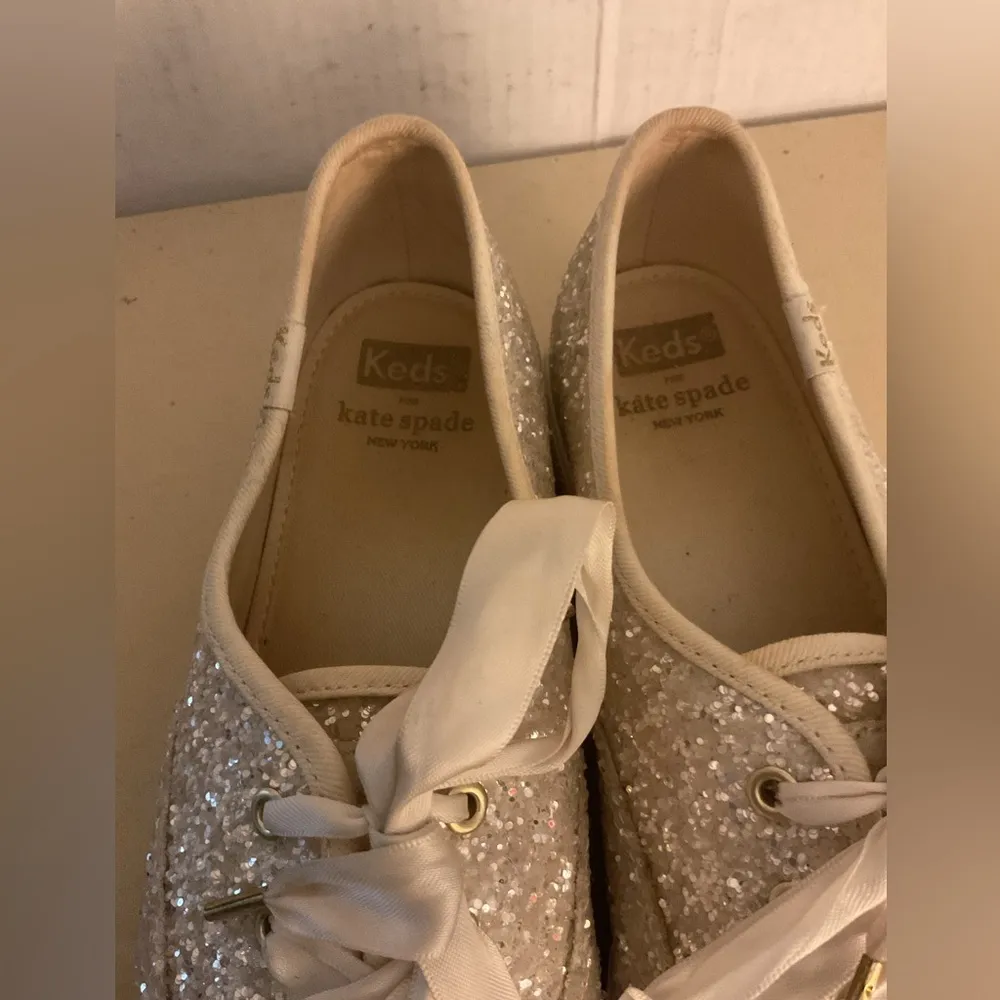 Keds Kate Spade ivory Women's Glitter platform Sneakers size 8 White - Image 9