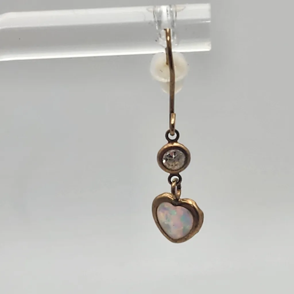 10 Karat Gold Fire Opal & Cubuc Zirconia Dangling Heart Hook Earrings - Image 4