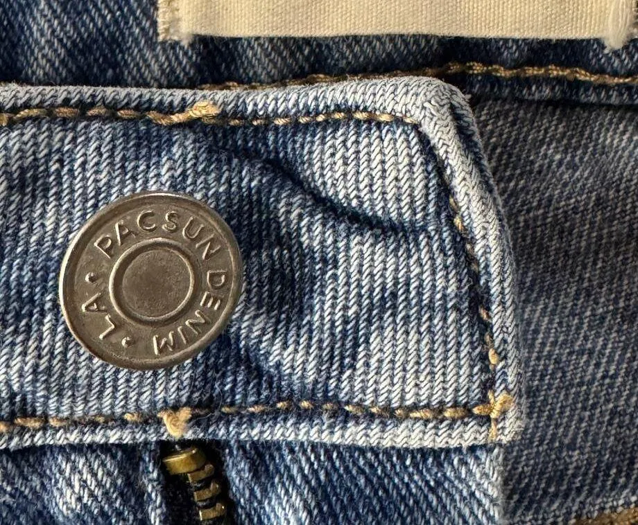 PacSun SZ 26 High-Rise Festival Jean Shorts Distressed Zip-Fly Frayed Hems Blue - Image 5