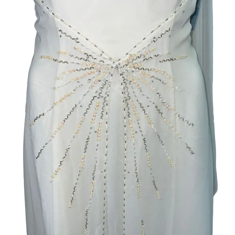 Bonny Womens Wedding Gown Dress Sheer Layered Sleeveless Beaded White Size 8 - Image 7