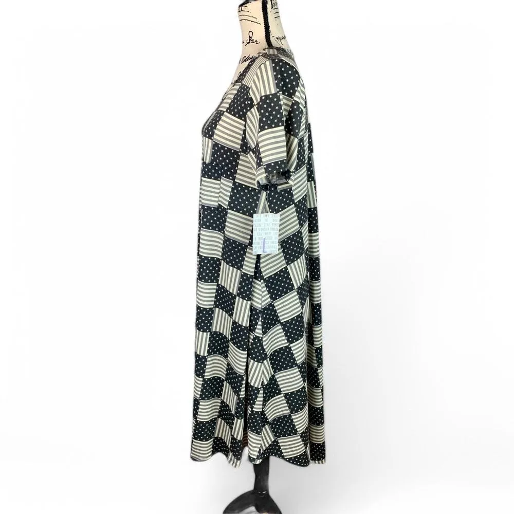 LuLaRoe Carly Dress Americana Monochrome Stars and Stripes Flag Womens Large - Image 5