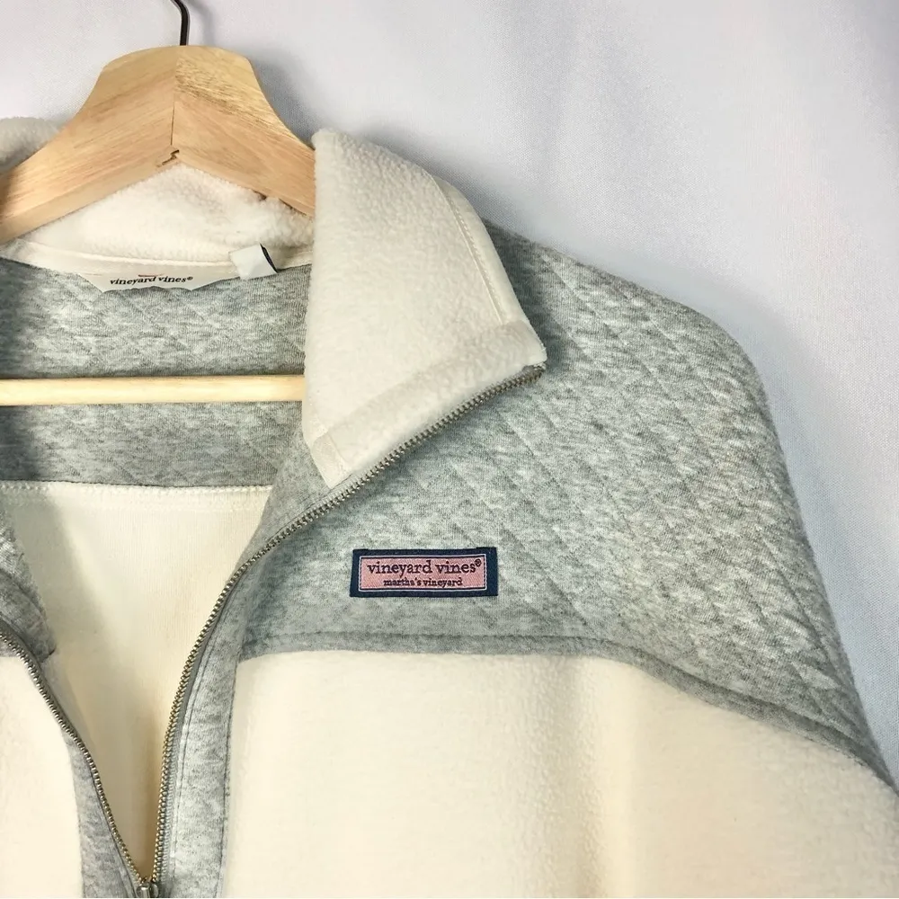 Vineyard Vines Mixed Media Cream & Gray Quarter Zip Pullover Sherpa L - Image 4