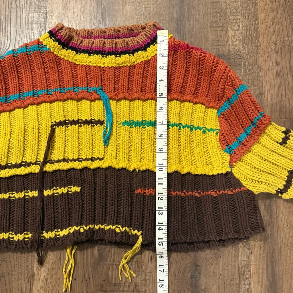 ZARA Chunky Knit Striped Fringe Cropped Sweater Pullover size Medium - Image 6