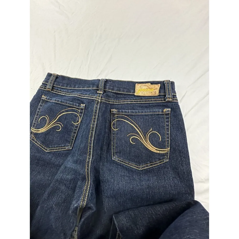 Grane Flare Leg Jeans Juniors Sz 5 Dark wash Wide Leg Distressed Hem Blue - Image 4