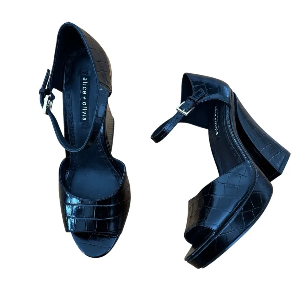Alice & Olivia Croc Embossed Platform Sandals New Black Size 10.5 - Image 9